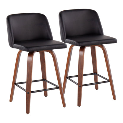 Toriano fixed height counter stools set of 2 with black leather seats and wood legs on Tampa Home & Garden Store
