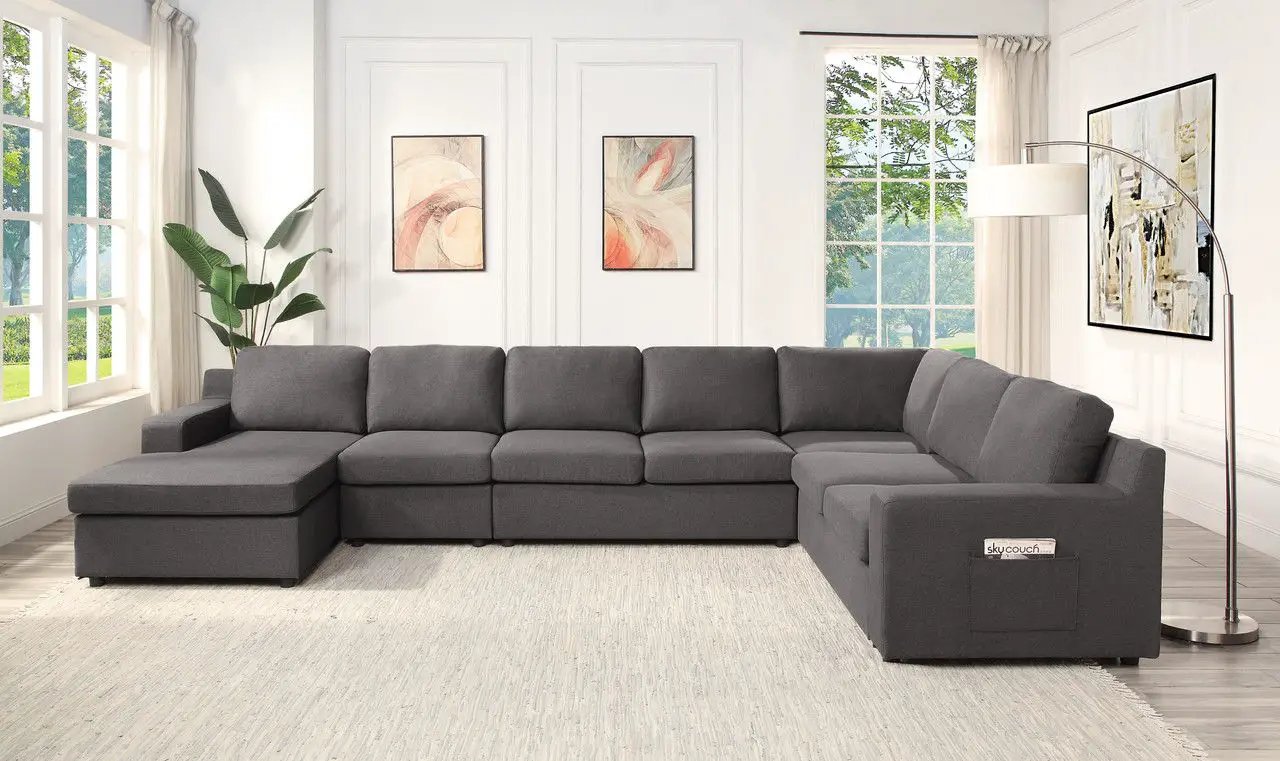 Waylon - Sectional Sofa, stationary dark gray fabric, oversized L-shape with side pocket on Tampa Home & Garden Store