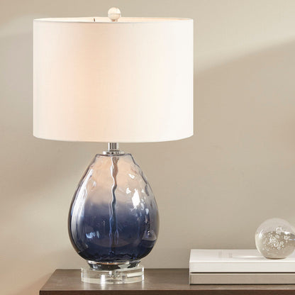 Ombre Glass Table Lamp with blue gradient base and white drum shade on Tampa Home & Garden Store
