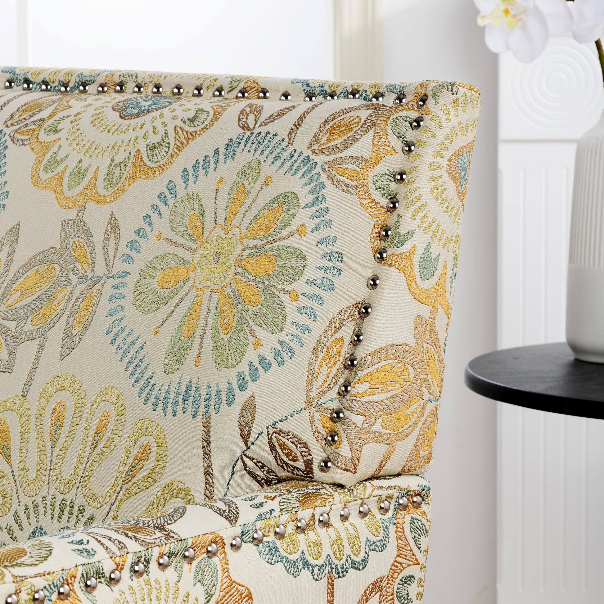 Accent Chairs For Living Room multicolor damask upholstery with silver nailhead trim on Tampa Home & Garden Store