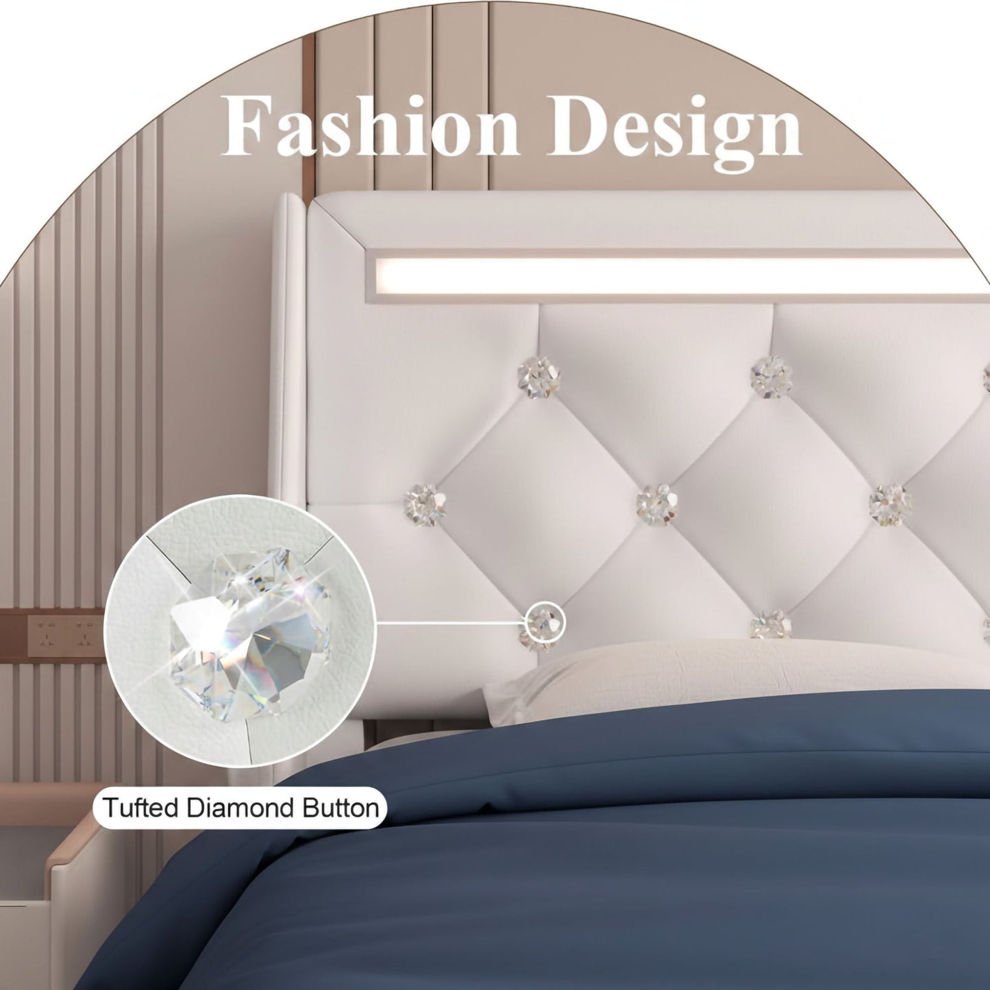 Wingback Upholstered Bed Frame Led and Usb