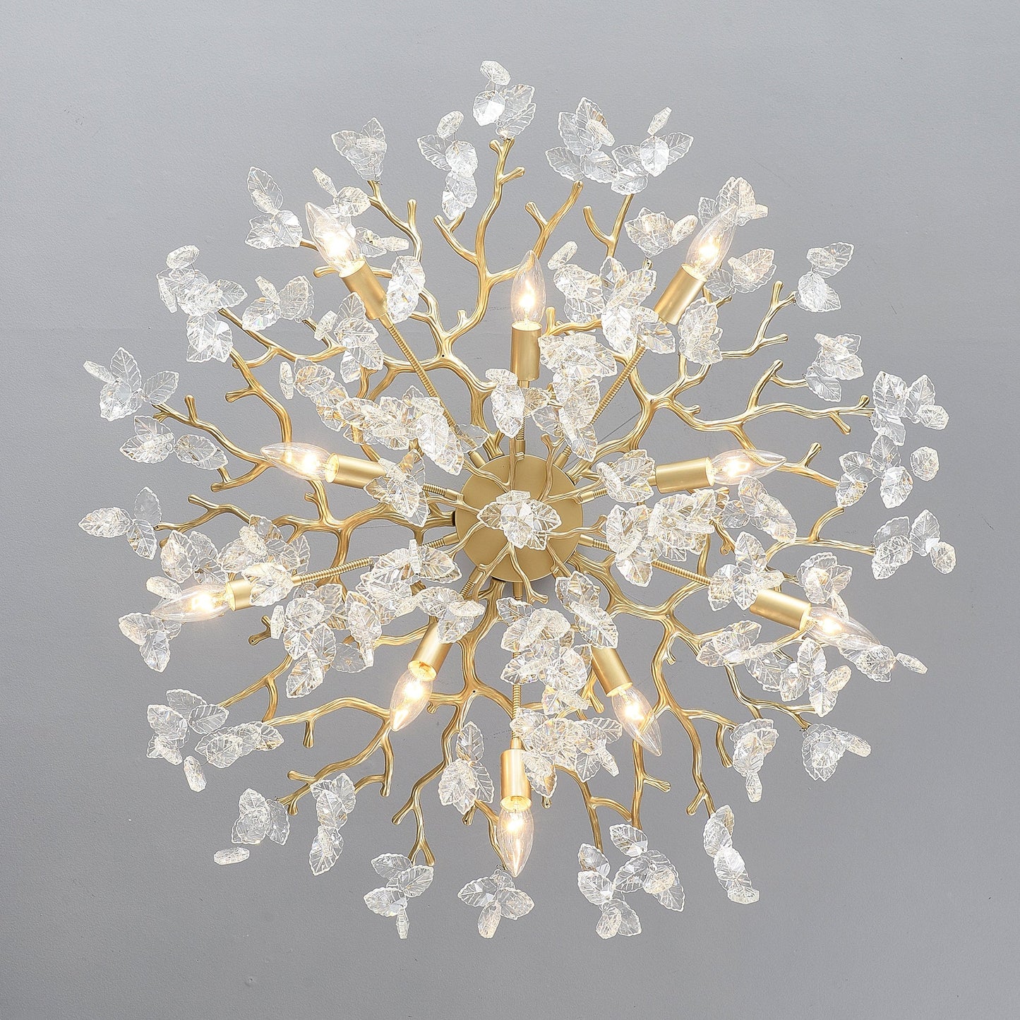 8-Light Crystal Gold Chandelier with leaf crystal prisms on gold branches by HouseOfZazla on Tampa Home & Garden Store
