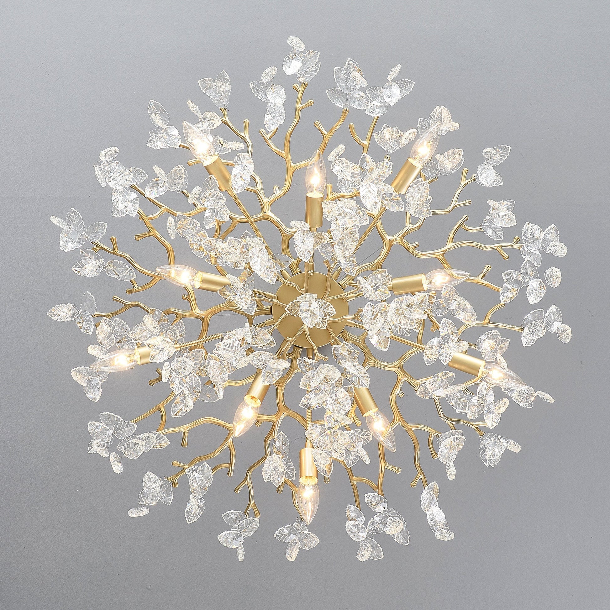 8-Light Crystal Gold Chandelier with leaf crystal prisms on gold branches by HouseOfZazla on Tampa Home & Garden Store