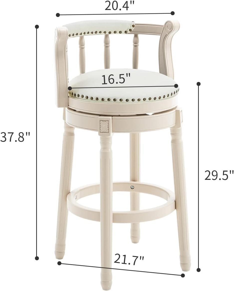 Wooden bar stool with swivel seat and full back in cream, HouseOfZazla bar height on Tampa Home & Garden Store