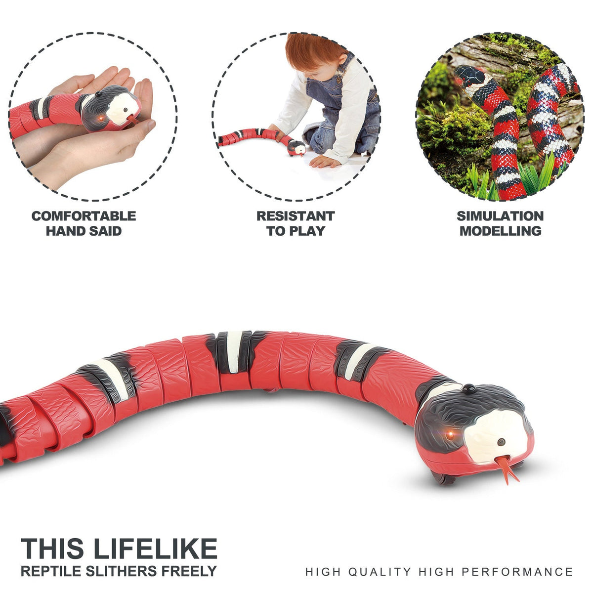 Snake cat toy red segmented body interactive electronic plaything for pets on Tampa Home & Garden Store