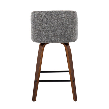 Counter stools Toriano set 2, mid-century modern fixed height, gray fabric, curved wood legs on Tampa Home & Garden Store