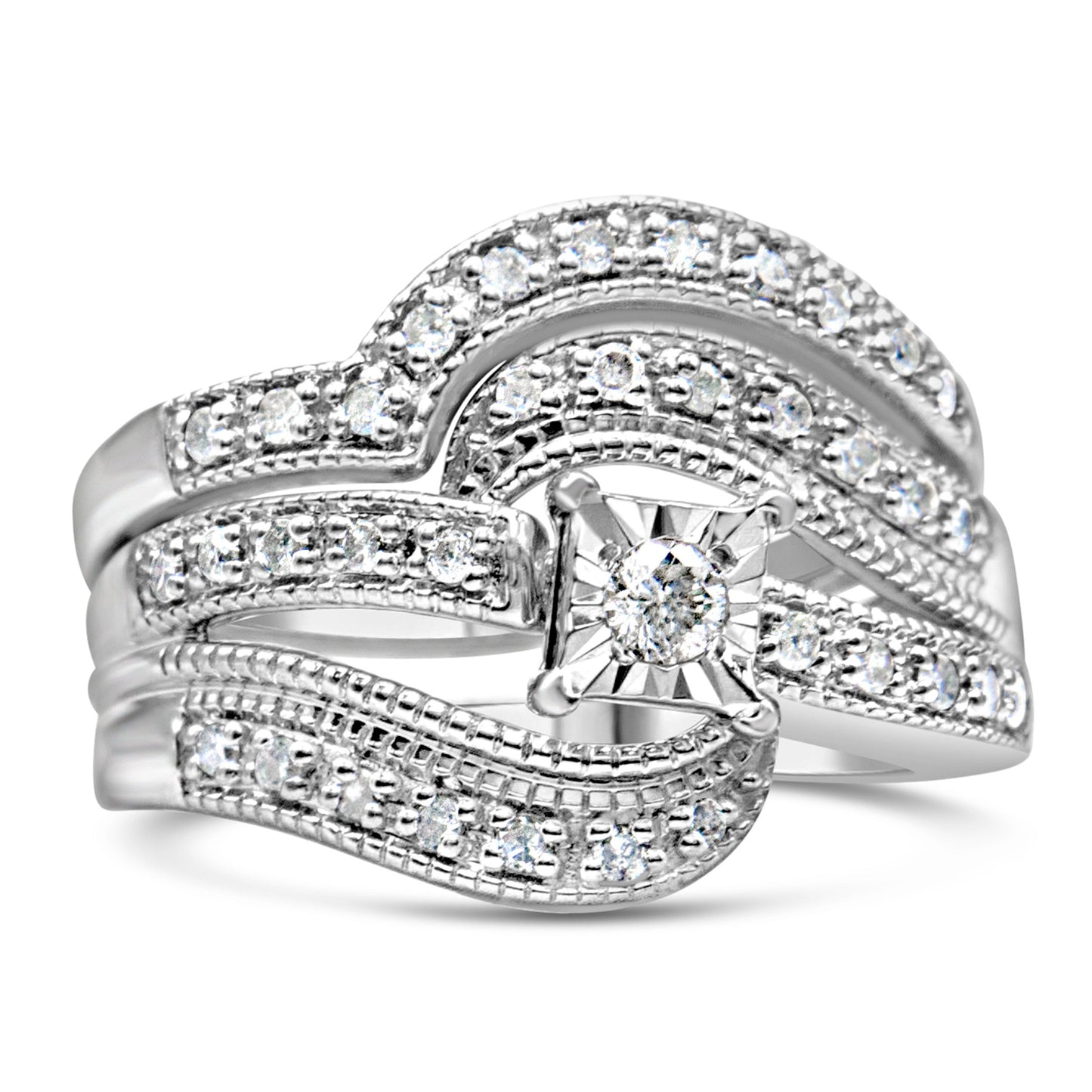 Bids.com .925 Sterling Silver 1/3 Cttw Diamond Crisscross Ring Set, H-I I1-I2, size 7 on Tampa Home & Garden Store