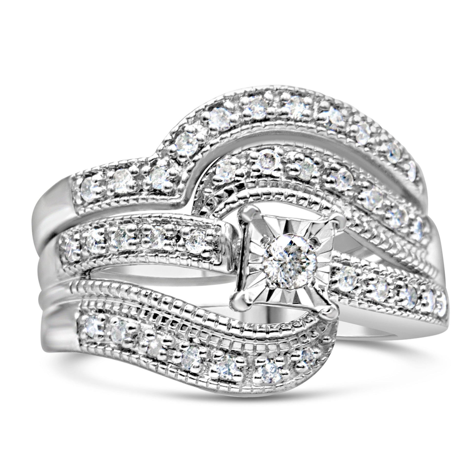 Bids.com .925 Sterling Silver 1/3 Cttw Diamond Crisscross Ring Set, H-I I1-I2, size 7 on Tampa Home & Garden Store