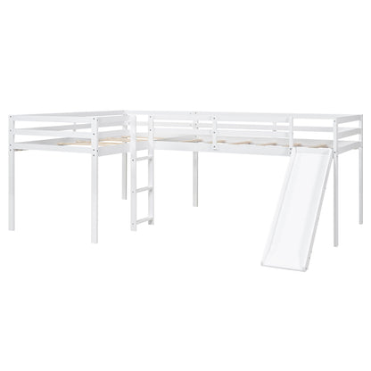 L-Shaped Loft Bed with Ladder and Slide, white wood frame, HouseOfZazla on Tampa Home & Garden Store