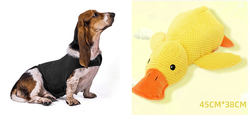 Anxiety jacket vest for dogs by Pet Zen in black; yellow duck plush toy 45CM (2 items) on Tampa Home & Garden Store