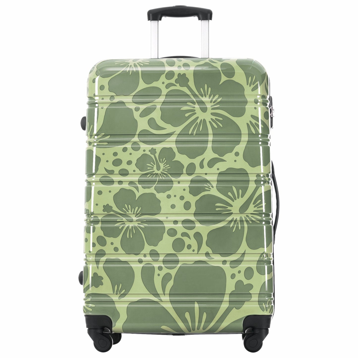 3-Piece hard shell luggage set green floral pattern with spinner wheels and handle on Tampa Home & Garden Store