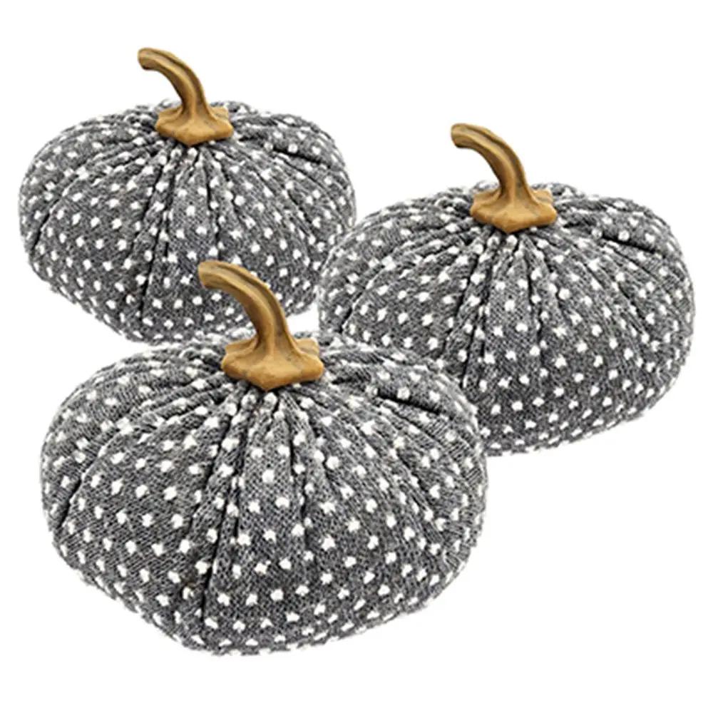 Pumpkin Ornament Set of 3 in Gray Polka Dots