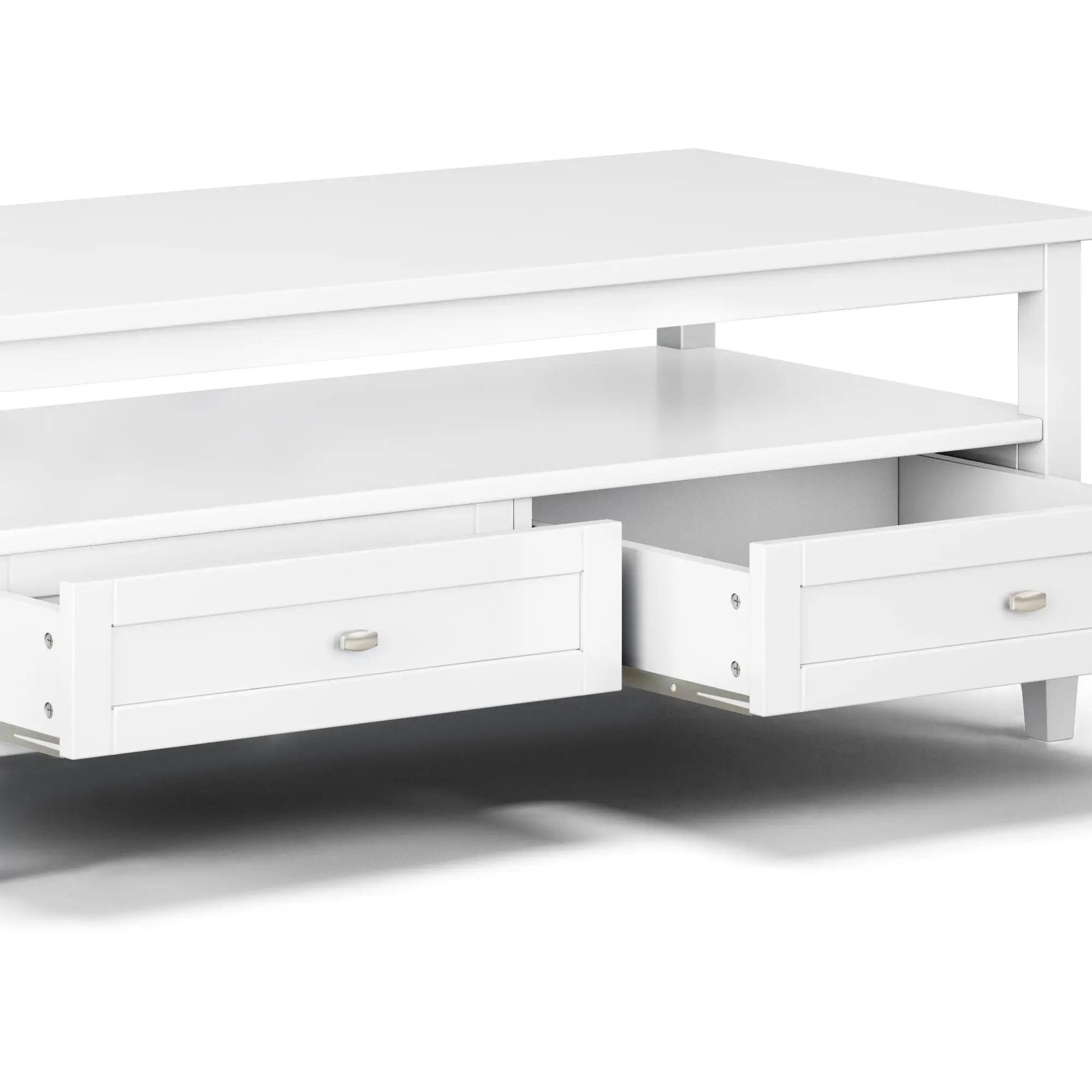 Warm Shaker white coffee table with drawers and metal pulls Unique Piece Furniture on Tampa Home & Garden Store