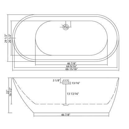 White acrylic freestanding soaking bathtub by HouseOfZazla blueprint with dimensions on Tampa Home & Garden Store