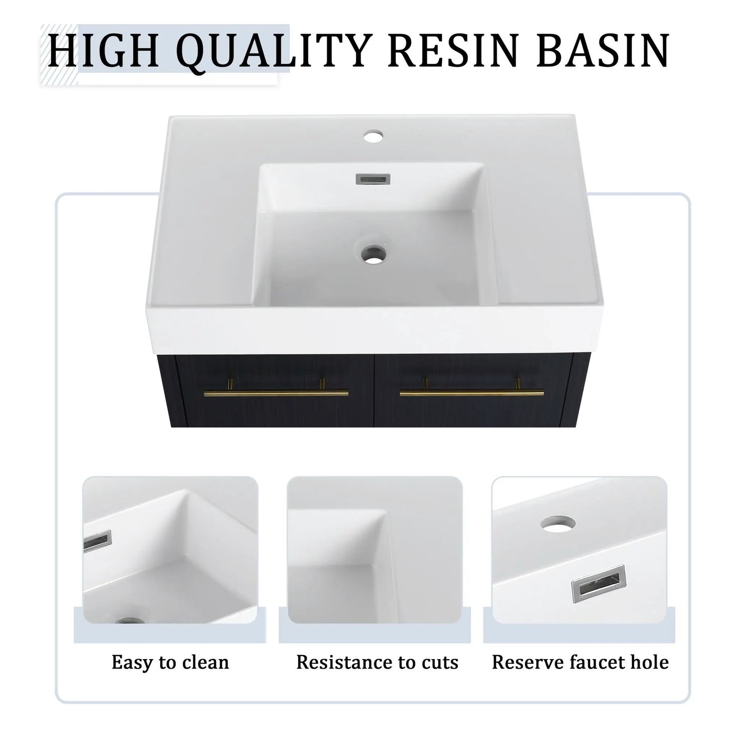 Modern Wall Mounted Vanity with Resin Sink Rack