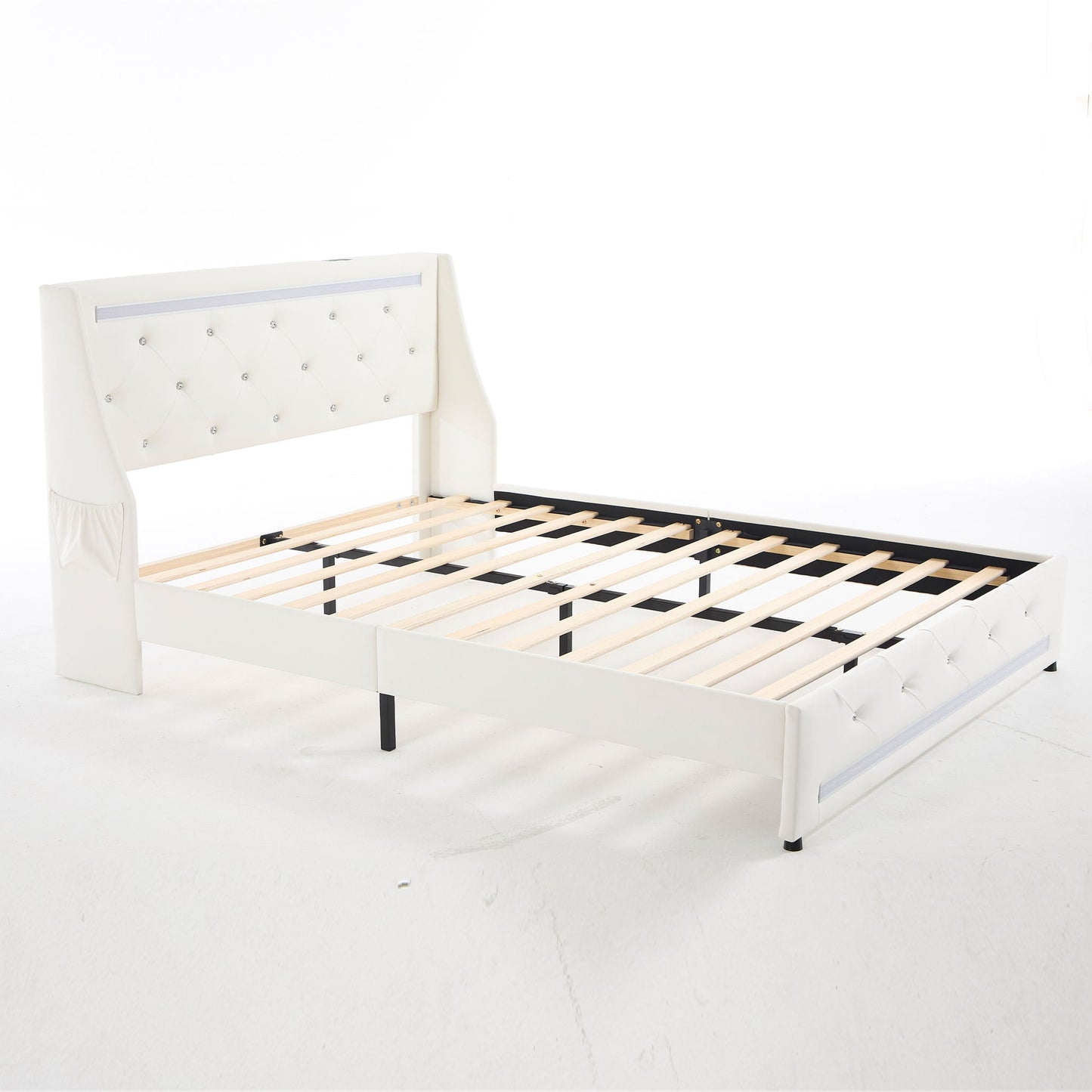Wingback Upholstered Bed Frame Led and Usb