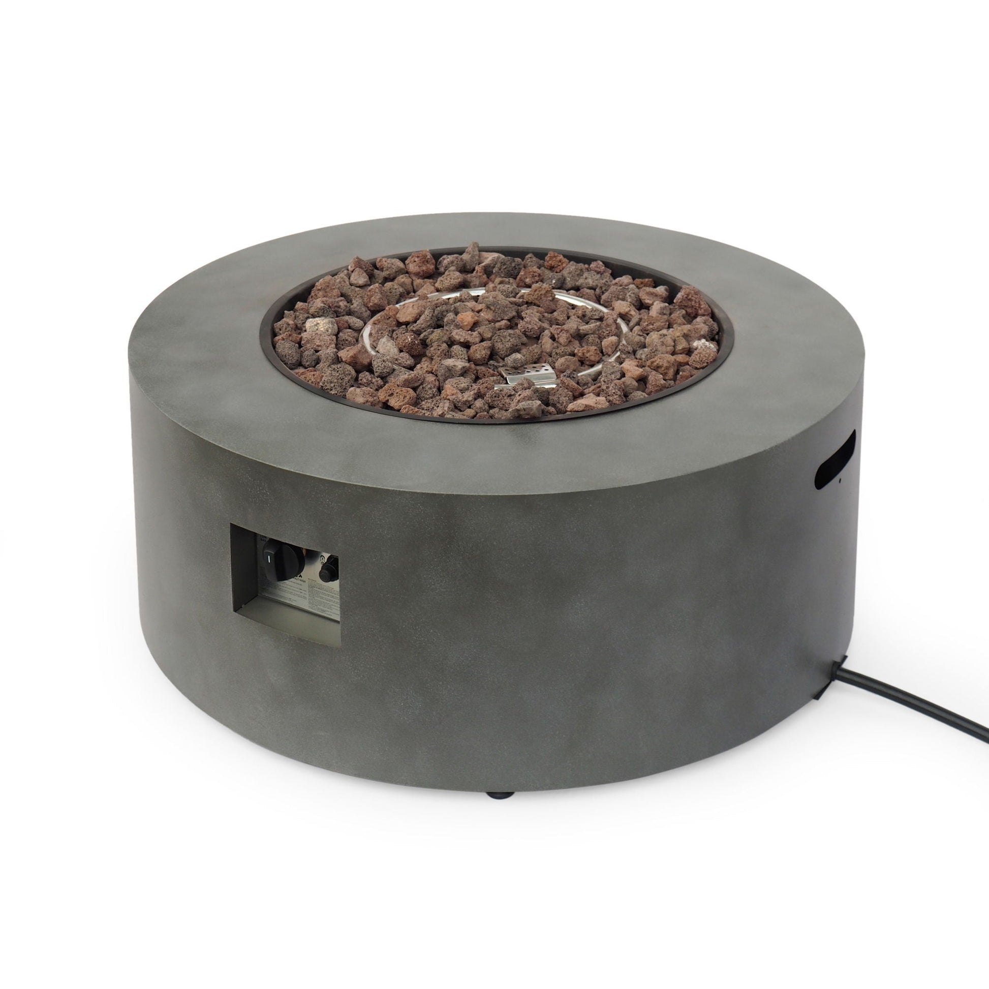 Round iron fire pit with lava rock filler, 40,000 BTU, outdoor fireplace style on Tampa Home & Garden Store