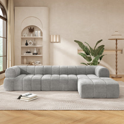 HouseOfZazla 122in L-shaped sectional sofa with high-density foam and grey chaise lounge on Tampa Home & Garden Store