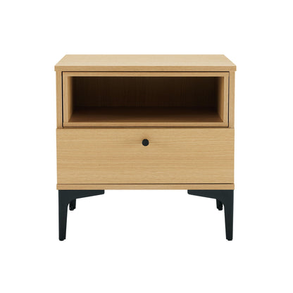 Amara nightstand with 1 drawer, light oak finish and black metal legs by HouseOfZazla on Tampa Home & Garden Store