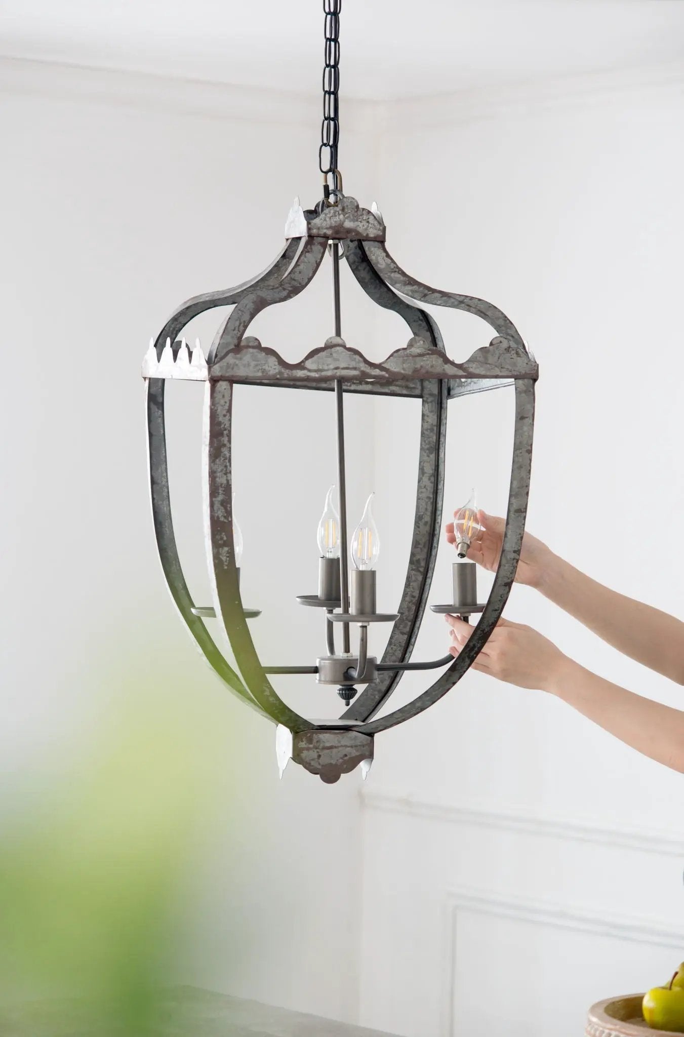 4 Light Metal Chandelier with Adjustable Chain