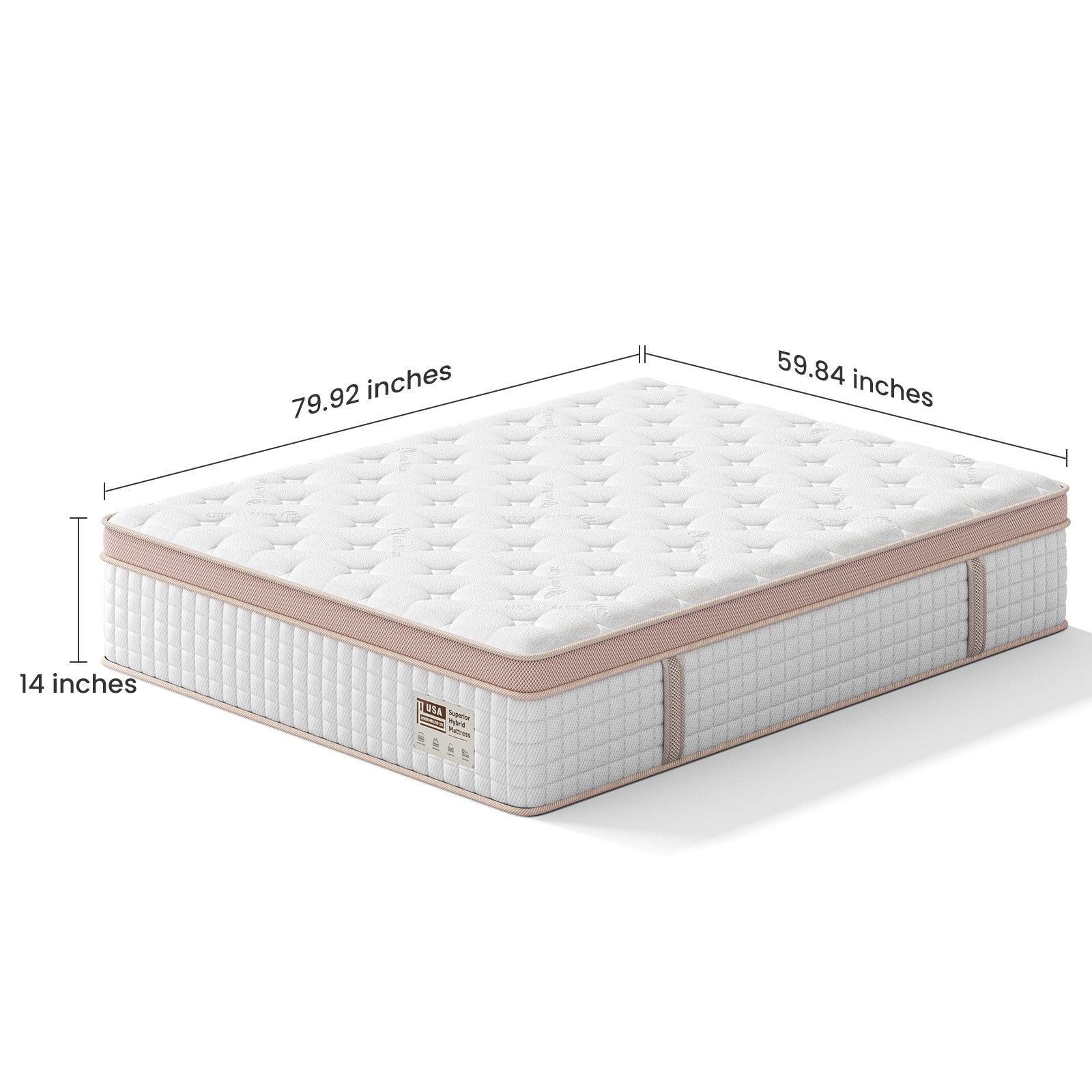 14 Inch Firm Hybrid Mattress Queen Size by HouseOfZazla, white quilted top with beige edge trim on Tampa Home & Garden Store