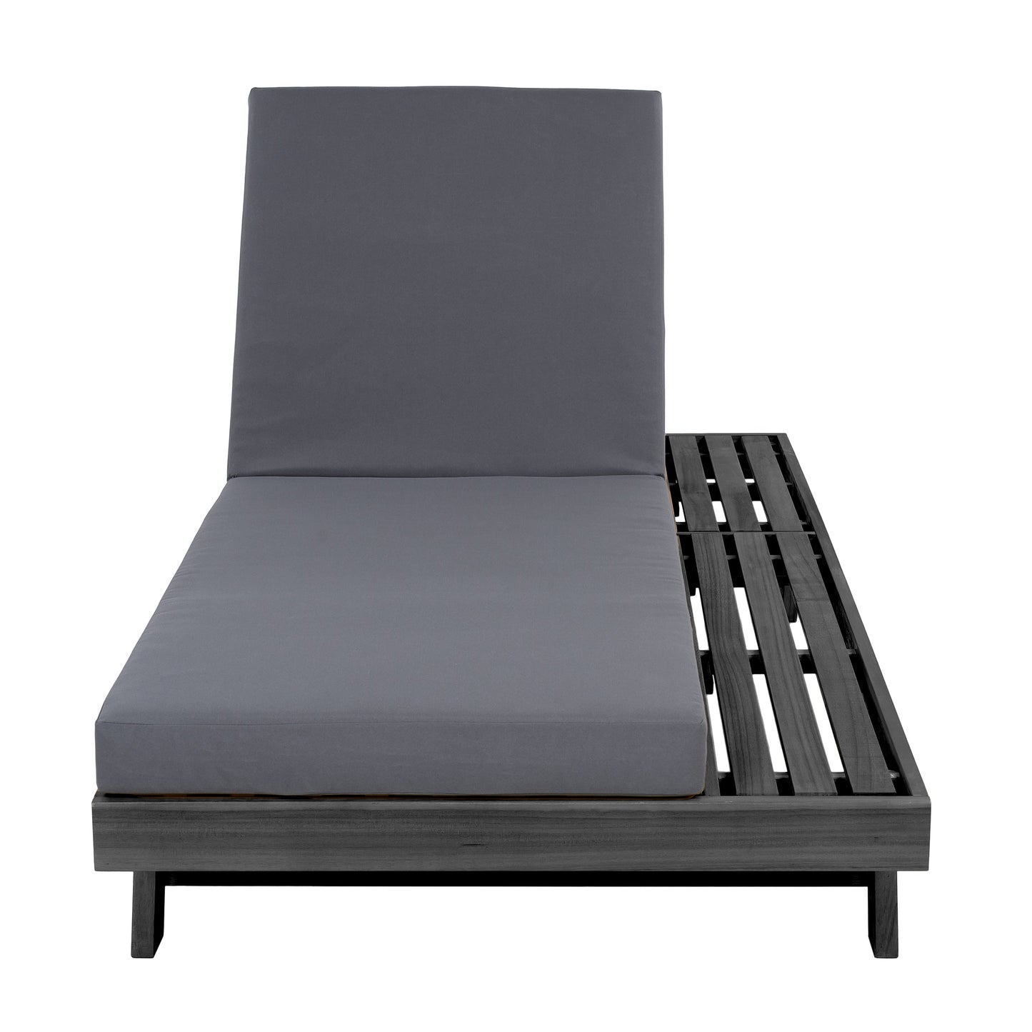 Outdoor Chaise Lounge HouseOfZazla black acacia frame with dark gray water-resistant cushions on Tampa Home & Garden Store