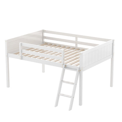 Low loft bed with adjustable ladder, white wooden frame and slatted base by HouseOfZazla on Tampa Home & Garden Store
