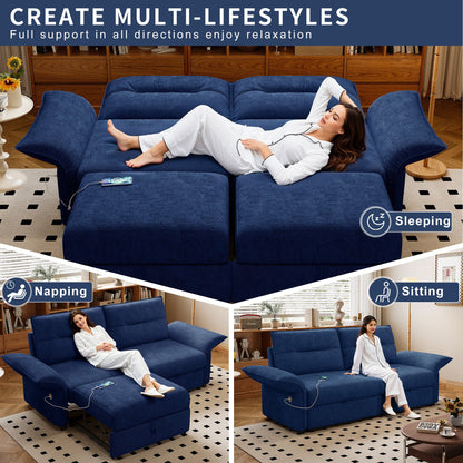 Sofa bed 85in blue convertible by HouseOfZazla in a living room with fabric upholstery on Tampa Home & Garden Store
