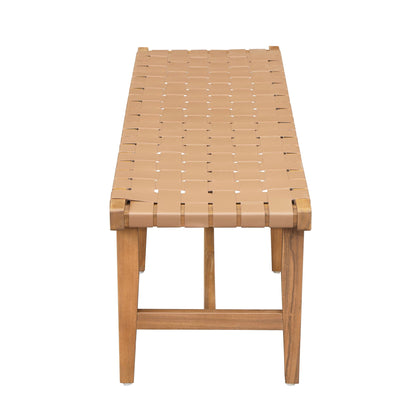 Acacia Wood Bedroom Bench with Woven PU Leather Seat in Warm Teak by HouseOfZazla on Tampa Home & Garden Store