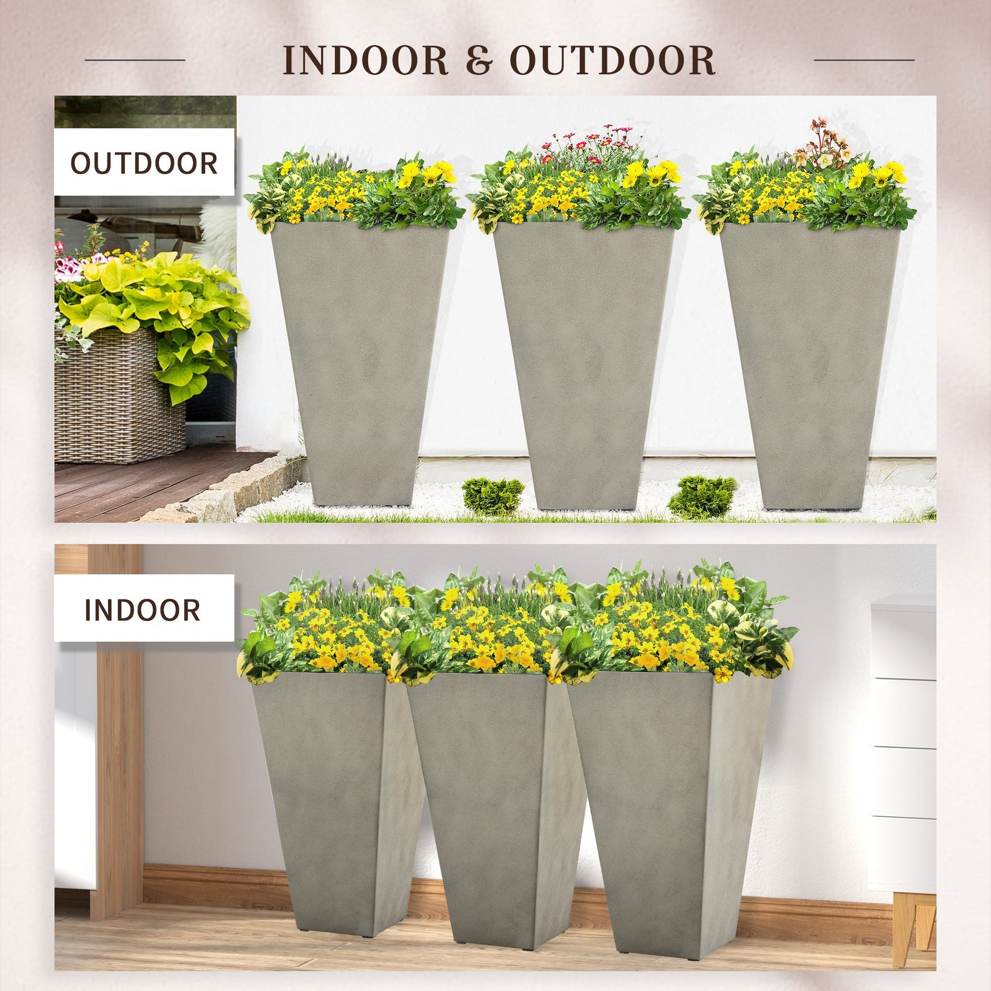Outsunny set of 3 tall gray planters with drainage hole on Tampa Home & Garden Store
