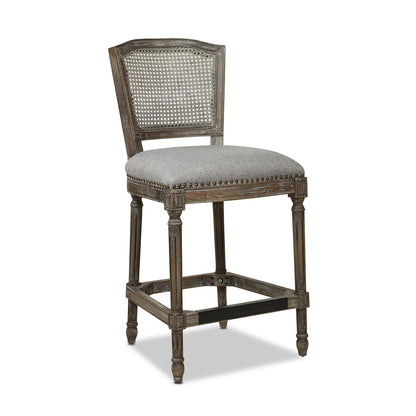 Rattan Wicker High Back Counter Height Bar Stool with Oak Frame gray cushion HouseOfZazla on Tampa Home & Garden Store