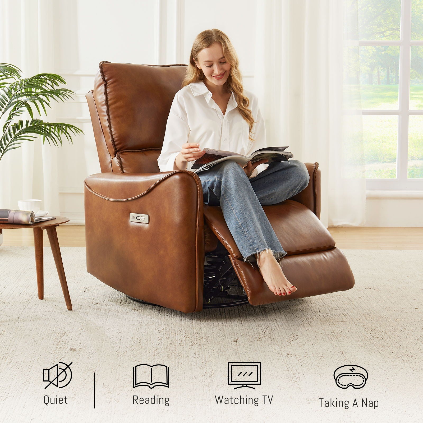 Electric recliner chair with rocker and swivel in brown leather by HouseOfZazla on Tampa Home & Garden Store
