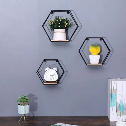 Hexagonal Wall Shelves Set of 3 in Black
