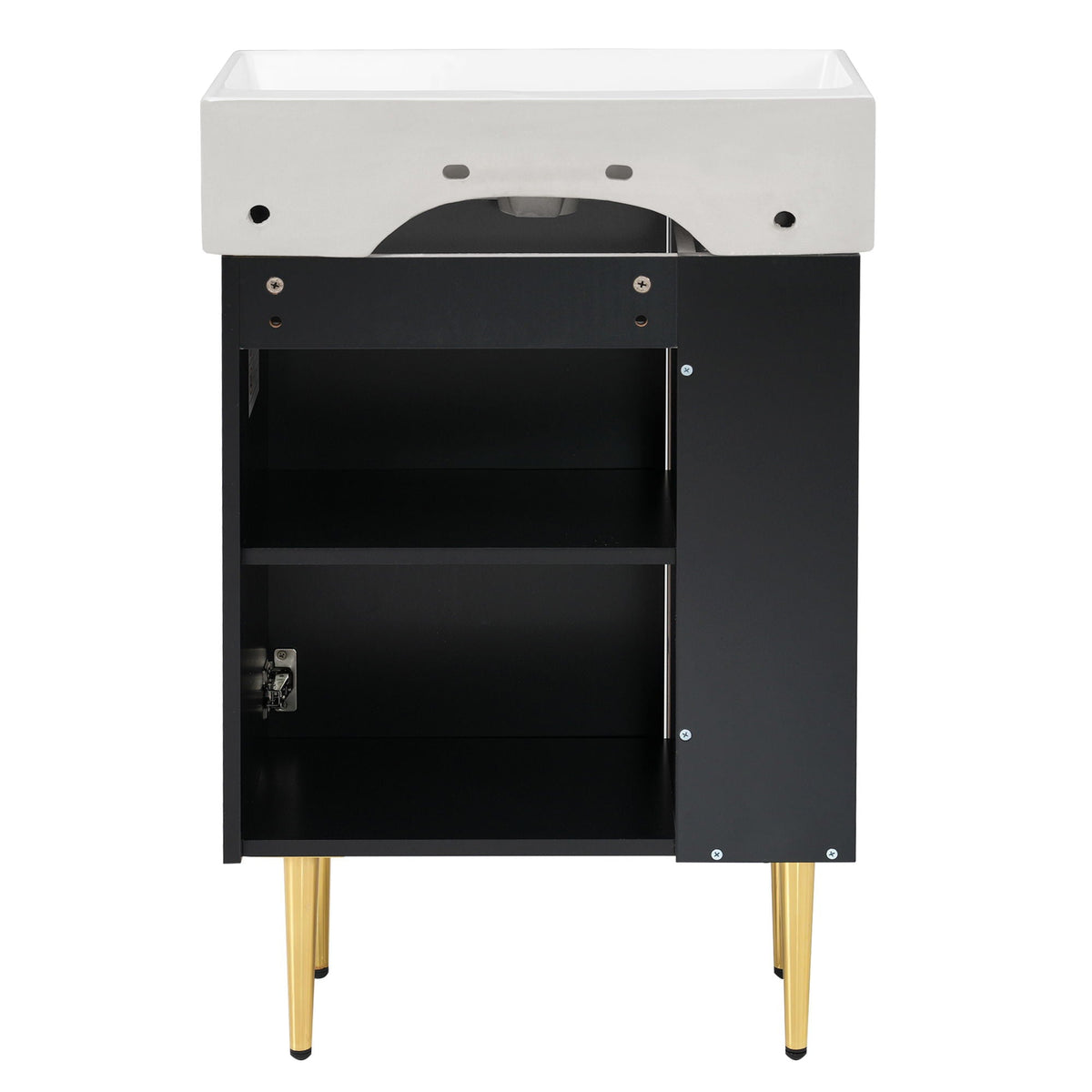 Bathroom Vanity with single ceramic sink, black storage cabinet, gold legs HouseOfZazla on Tampa Home & Garden Store