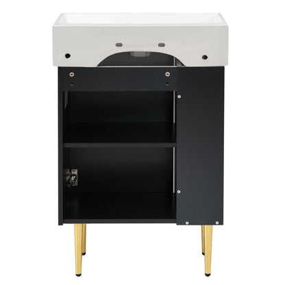 Bathroom Vanity with single ceramic sink, black storage cabinet, gold legs HouseOfZazla on Tampa Home & Garden Store