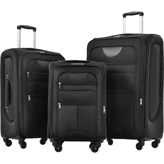 Softside luggage set by HouseOfZazla, expandable 3-piece upright spinner in black on Tampa Home & Garden Store
