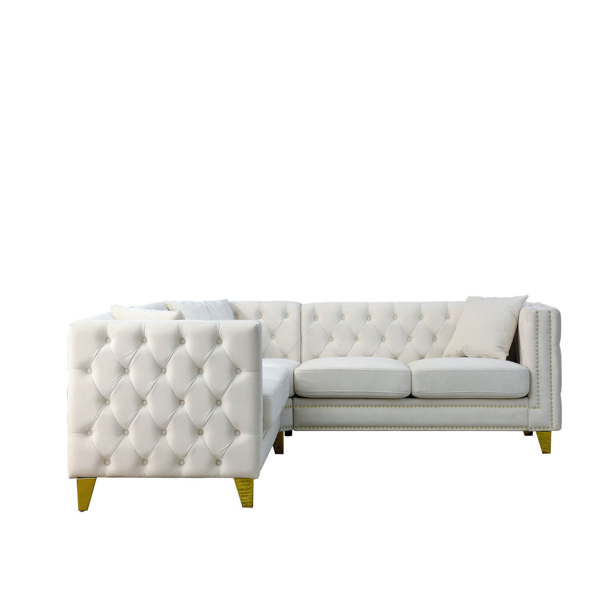L-shaped 5-seat 2-piece tufted sectional sofa with white upholstery and ottoman on Tampa Home & Garden Store
