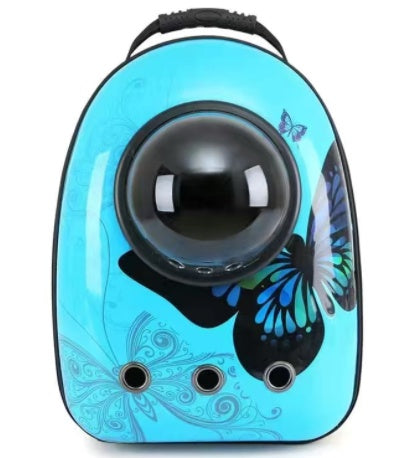 Blue Pet Zen space bubble pet backpack for cats and dogs with butterfly floral design on Tampa Home & Garden Store