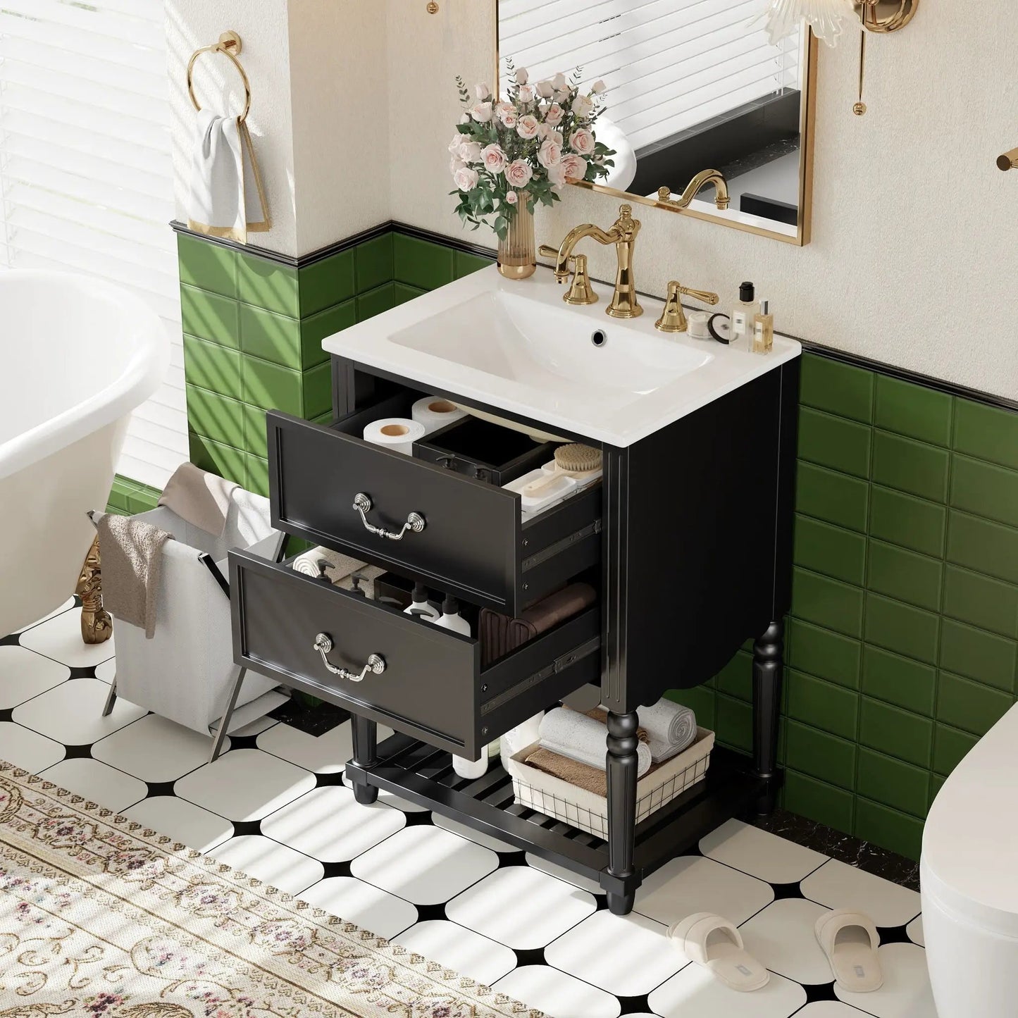 Wave Design Bathroom Vanity with Sink and Drawers