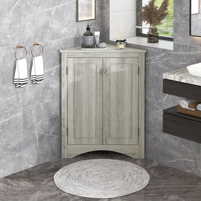 Triangle bathroom storage cabinet by HouseOfZazla in light gray wood grain with 2 doors on Tampa Home & Garden Store