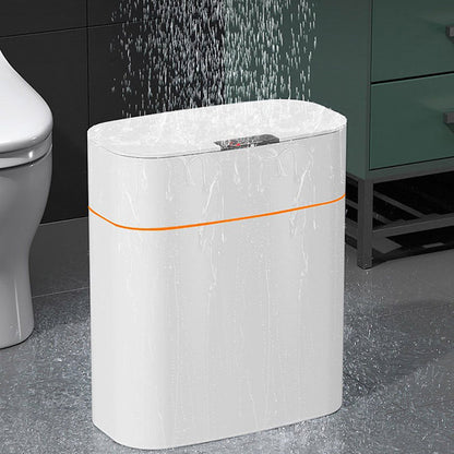 Perfecsy white rectangular smart trash can with lid, induction sensor, orange accent band on Tampa Home & Garden Store