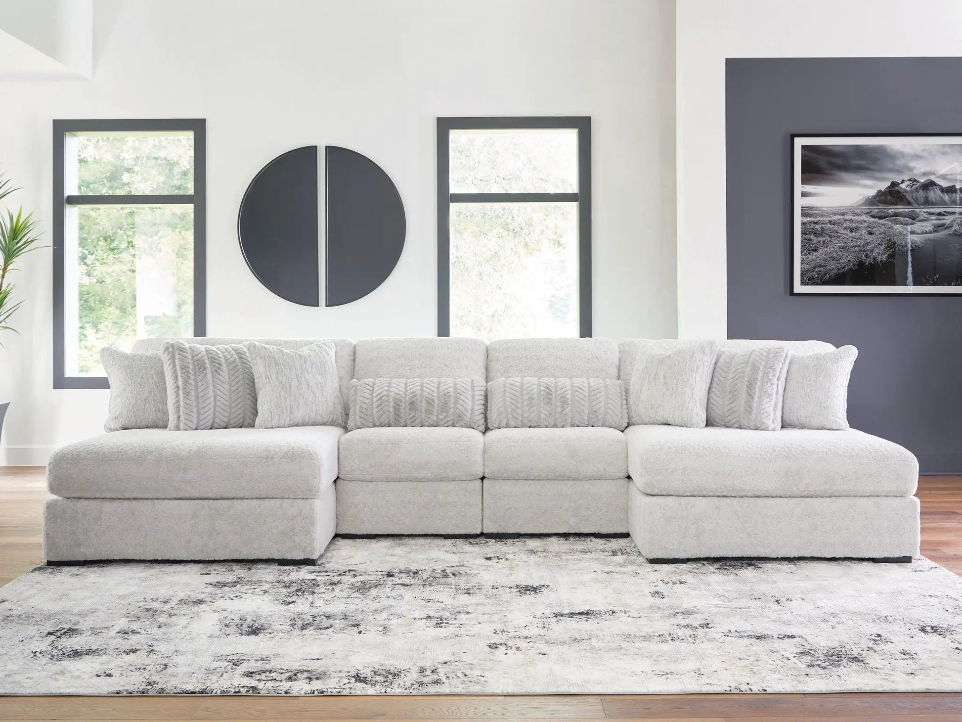 Cuddle Plush Sectional sofa by Unique Piece Furniture in light gray textured fabric on Tampa Home & Garden Store