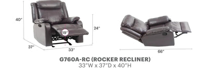 Ward Rocker Recliner in brown leather by Unique Piece Furniture, 33W x 37D x 40H on Tampa Home & Garden Store