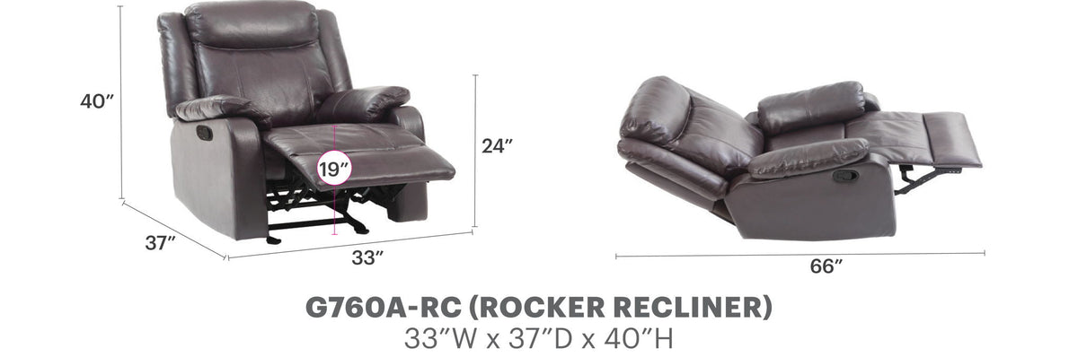 Dark Brown Manual Rocker Recliner and Padded Arms