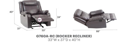 Dark Brown Manual Rocker Recliner and Padded Arms