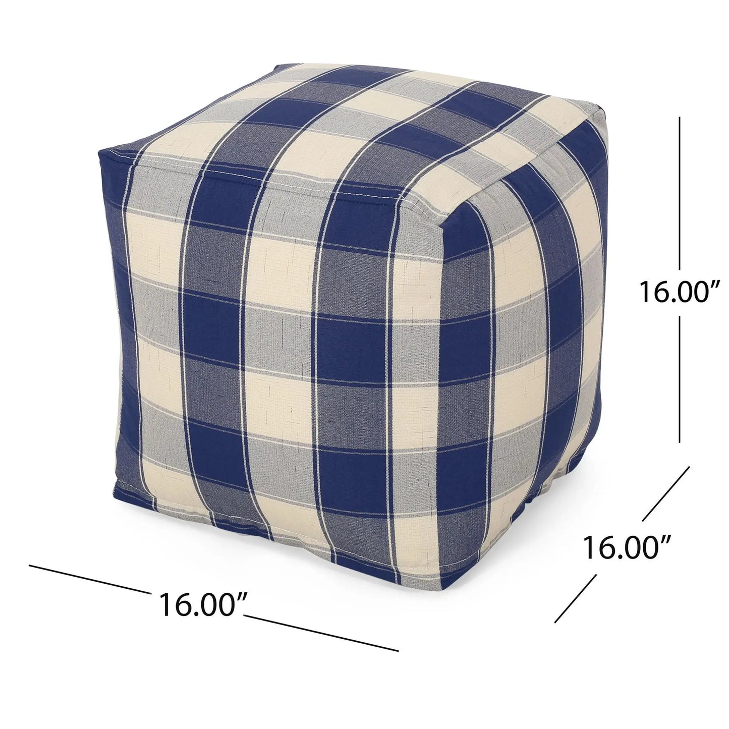 Connor checkered square pouf ottoman in ivory navy plaid, accent pouf by Unique Piece Furniture on Tampa Home & Garden Store