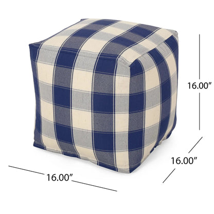Connor checkered square pouf ottoman in ivory navy plaid, accent pouf by Unique Piece Furniture on Tampa Home & Garden Store