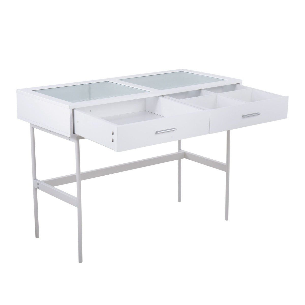 Contemporary white console table with tempered glass top panels and drawers by HouseOfZazla on Tampa Home & Garden Store