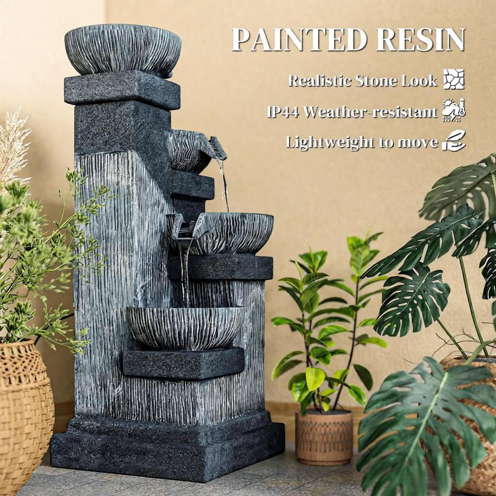 4-Tier Resin Waterfall Fountain with LED Lights, dark stone-look bowls by HouseOfZazla on Tampa Home & Garden Store