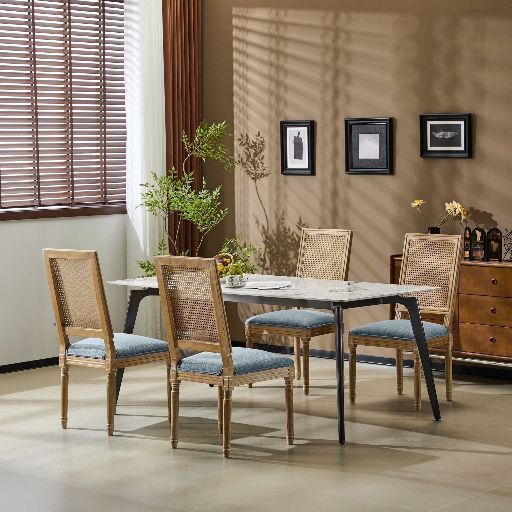 French Country caned-back dining chair with blue upholstered seat, HouseOfZazla set of chairs on Tampa Home & Garden Store